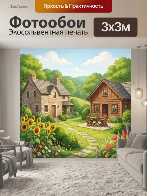 Фотообои Деревенский сад у домиков