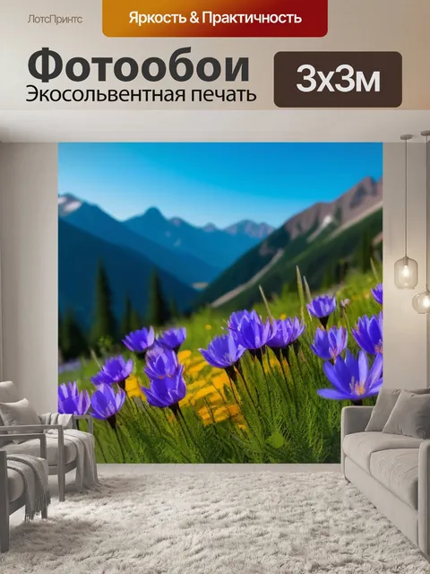 Фотообои полевые цветы на фоне гор