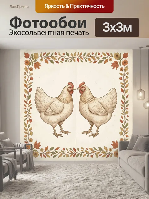 Фотообои Две белые курицы в рамке