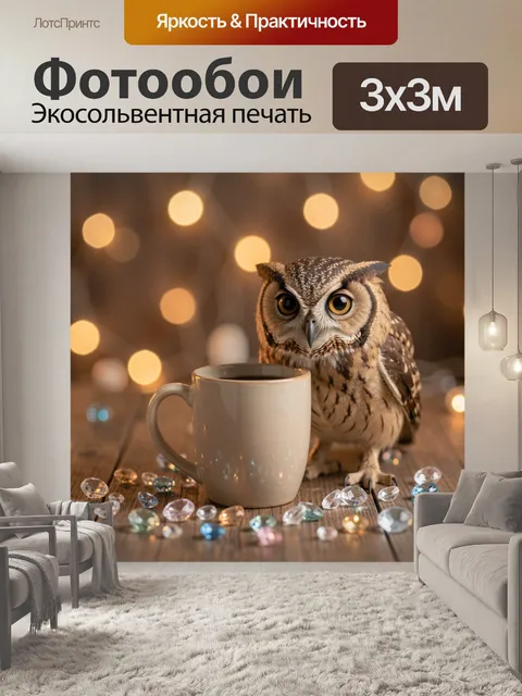 Фотообои Сова рядом с чашкой
