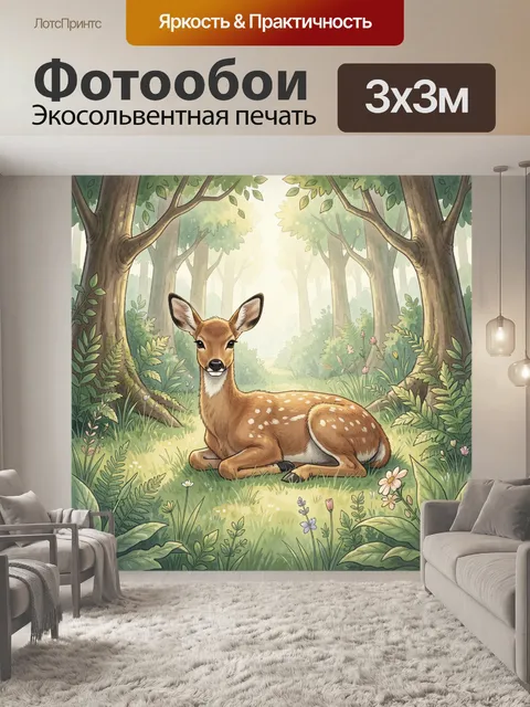 Фотообои Оленёнок на лесной поляне