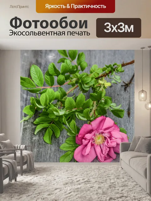 Фотообои Дикая роза на деревянном фоне