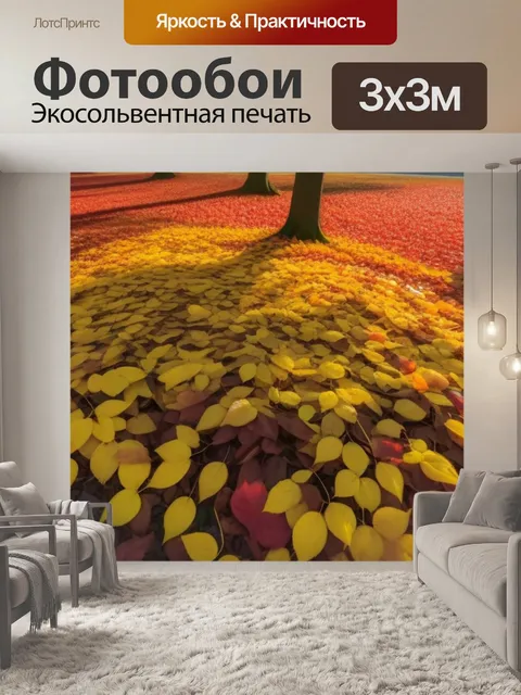 Фотообои солнце над цветными листьями осени