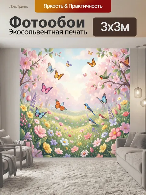 Фотообои Садовые птицы и бабочки