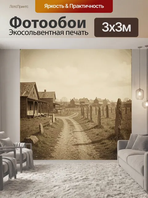 Фотообои Деревянные дома у кладбищенской тропы