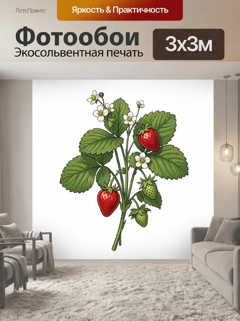 Фотообои Веточка клубники с ягодами
