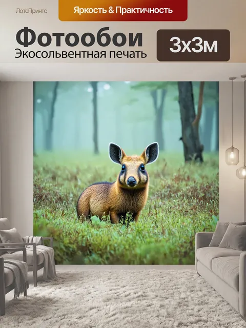 Фотообои туман в стиле пастельный рисунок, животные в дикой природе, прячущиеся в тумане