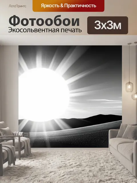 Фотообои пейзаж с сонцем чернобелый