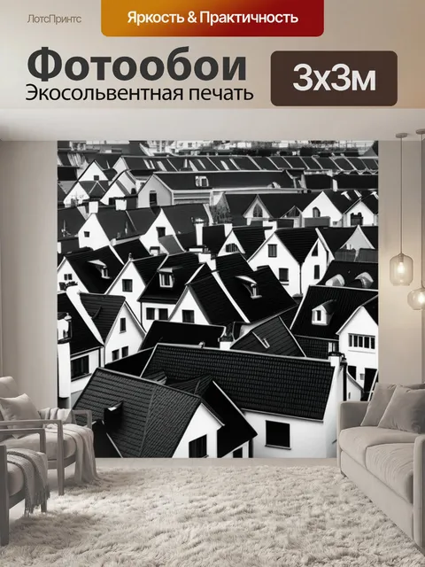 Фотообои пейзаж с домами город чернобелый