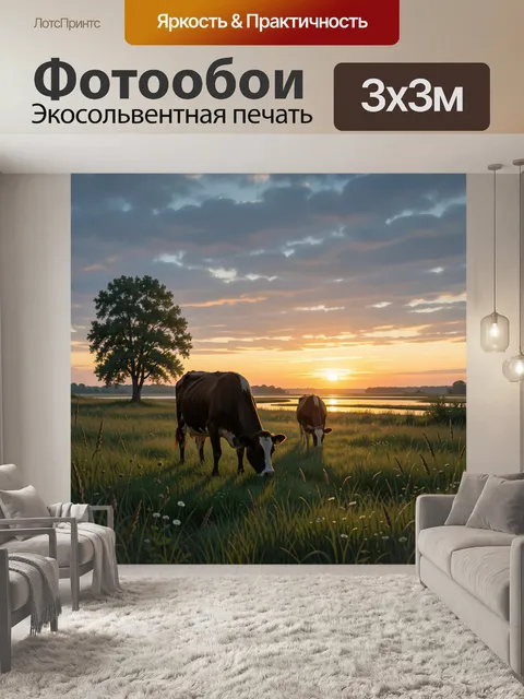 Фотообои Коровы на лугу у озера