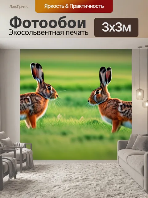 Фотообои пейзаж с зайцами
