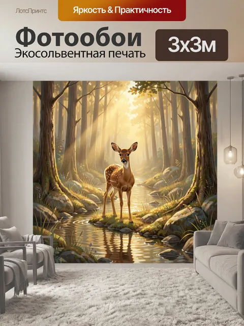Фотообои Олененок в лесном ручье