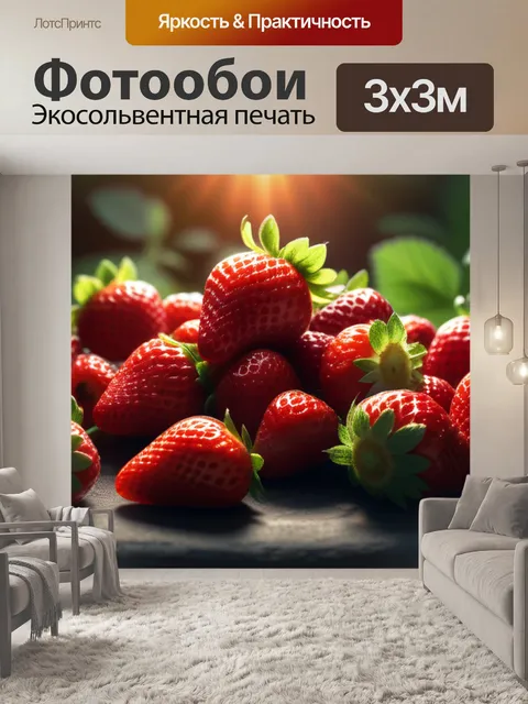 Фотообои пейзаж с клубникой