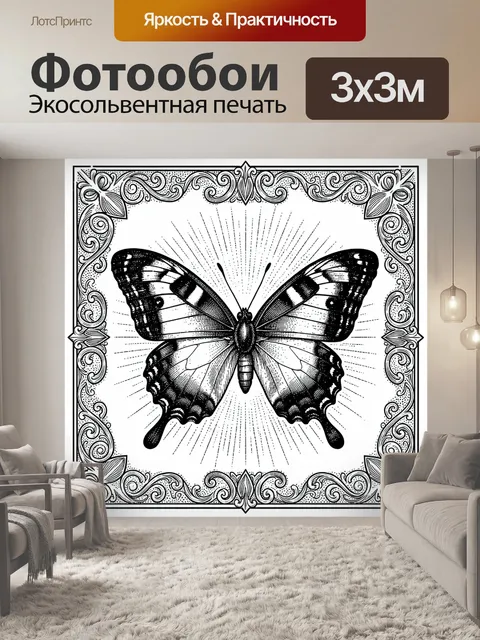 Фотообои Черно-белая бабочка с лучами