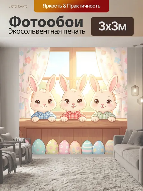 Фотообои Три зайчика у окна