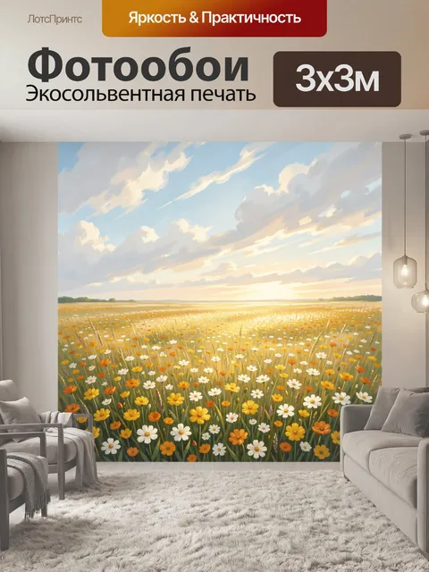 Фотообои Цветущее поле под вечерним небом
