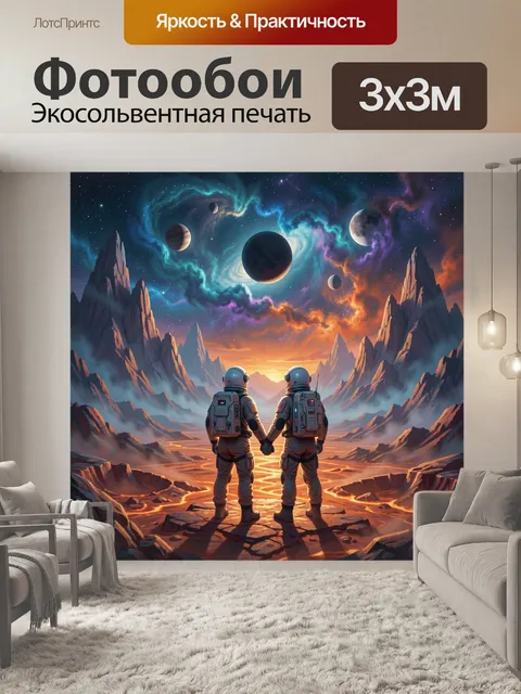 Фотообои Космонавты на фоне фантастического неба