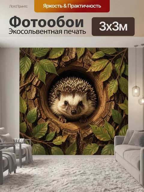 Фотообои Еж в круге из ветвей