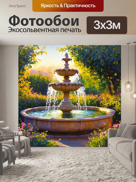 Фотообои прованс, где старинный фонтан окружен листвой