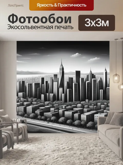 Фотообои пейзаж с видом города чернобелый
