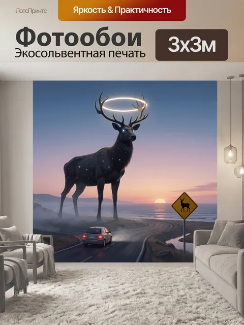 Фотообои Сюрреалистический олень у шоссе