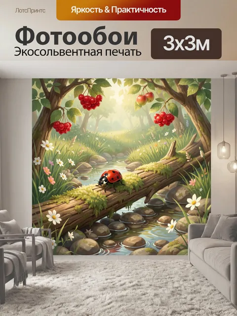 Фотообои Божья коровка в лесной чаще