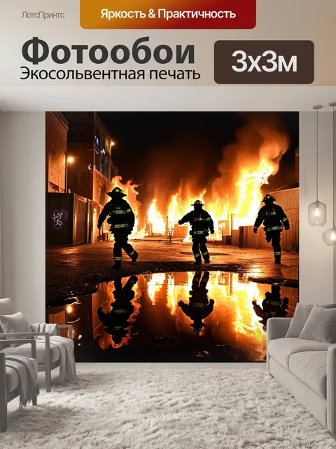 Фотообои ночные огни города отражаются в лужах воды после тушения пожара