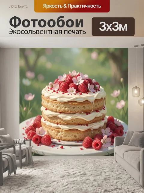 Фотообои Малиновый торт с цветами