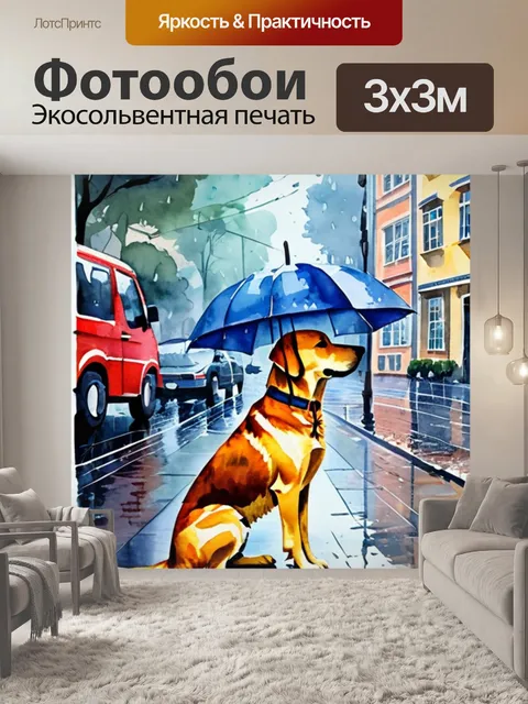 Фотообои под дождем собаки