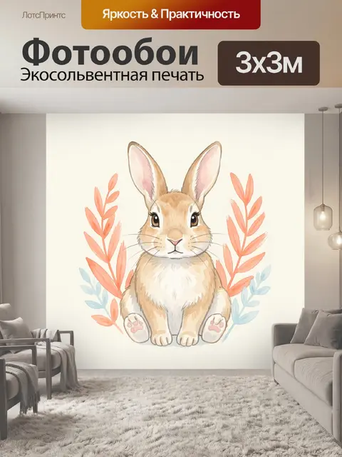 Фотообои Зайчик среди коралловых веточек