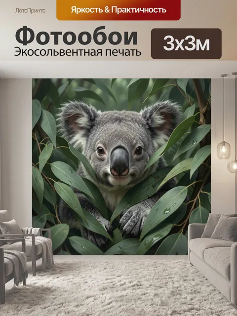 Фотообои Коала среди зеленых листьев