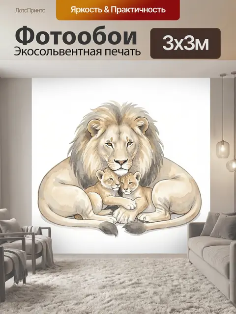 Фотообои Лев с детёнышами
