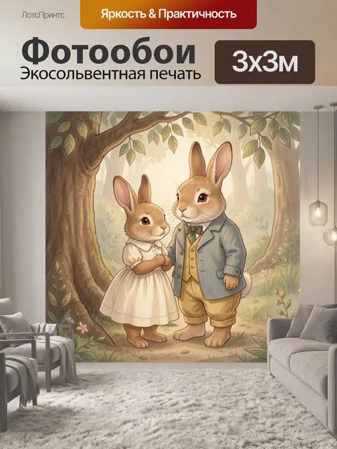 Фотообои Два кролика в лесу