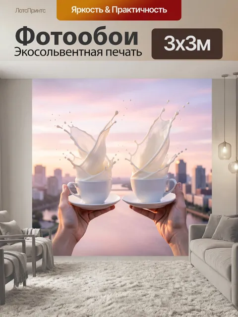 Фотообои Чашки с молочными брызгами