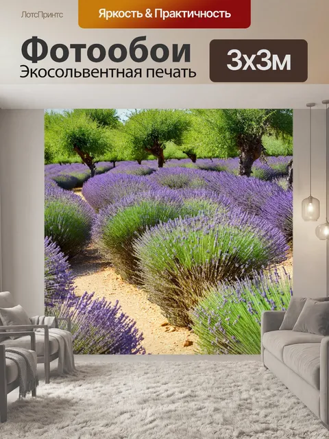 Фотообои природа прованса с лавандами и оливковыми деревьями