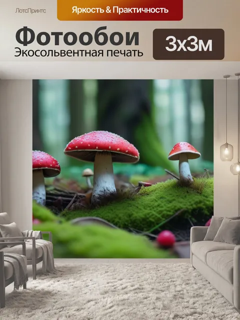 Фотообои лес, полный грибов и ягод