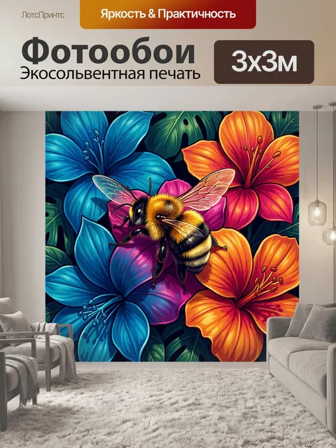 Фотообои Шмель среди тропических цветов