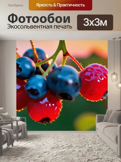 Фотообои сочные ягоды на фоне заката