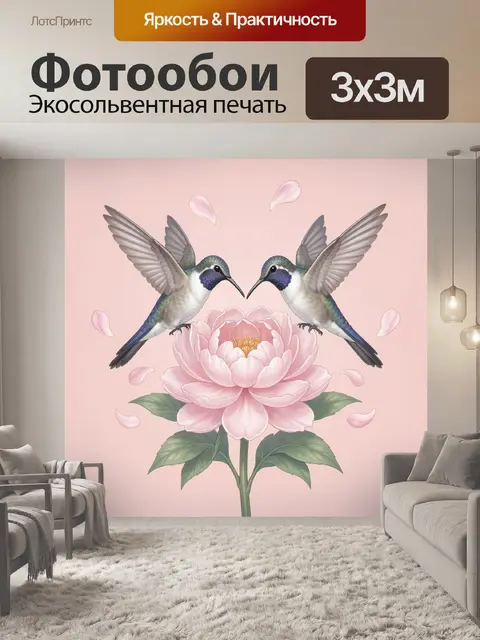Фотообои Колибри и розовый цветок