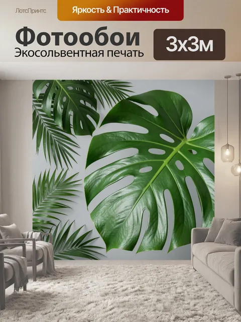 Фотообои Тропические листья монстеры и пальмы