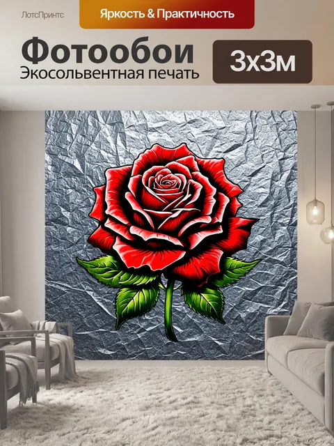 Фотообои розы в стиле искусство татуировки на фоне платиновых текстур