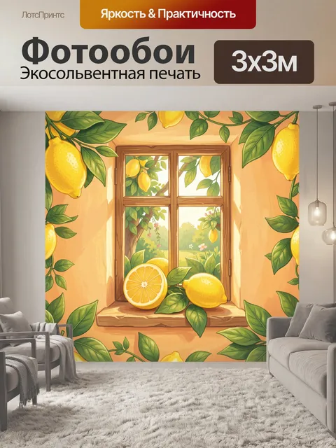 Фотообои Лимоны и зелёные листья у окна