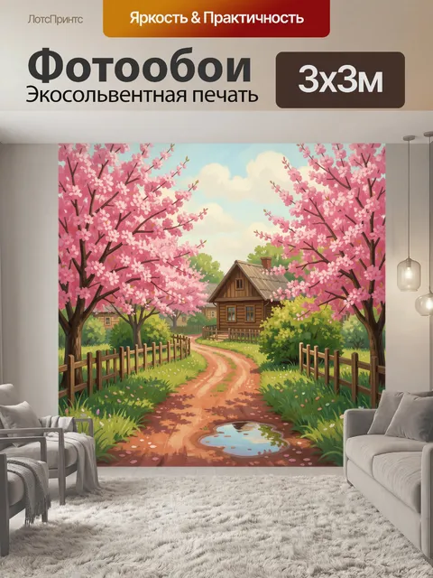 Фотообои Весенняя деревня в цвету