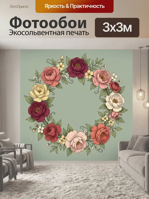 Фотообои Цветочный венок из пионов