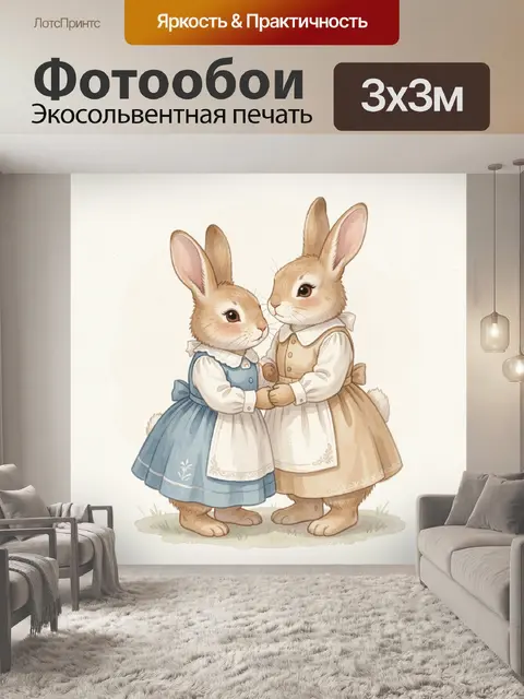 Фотообои Два зайца в винтажных нарядах