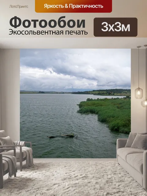 Фотообои зеленый тростник на краю плотины