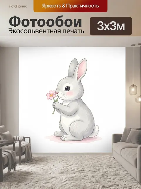 Фотообои Зайчик с цветком в лапках