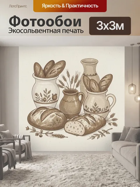 Фотообои Домашняя выпечка и кувшины