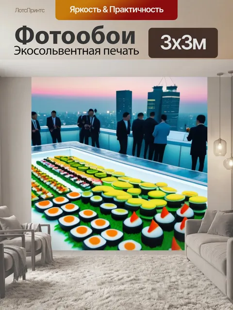 Фотообои вечеринка с суши на крыше небоскрёба