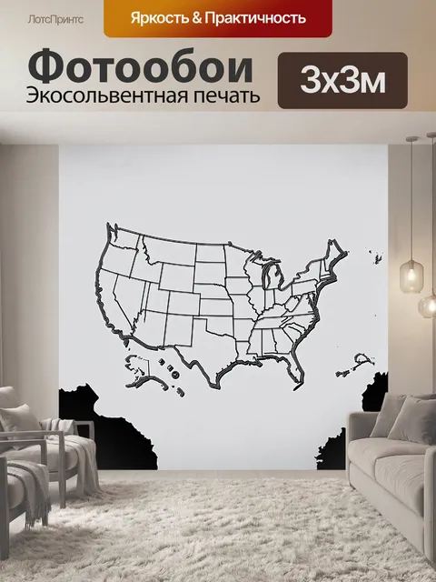 Фотообои контурная карта сша, стилизованная под современный минимализм
